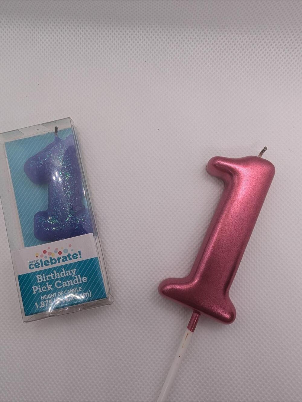 Pink Metallic and Sparkly Blue Number 1 Birthday Pick Candles